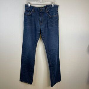 Boss HUGO BOSS Straight Leg Jeans Mens 36 Waist Stretch‎ Logo Medium Wash Denim